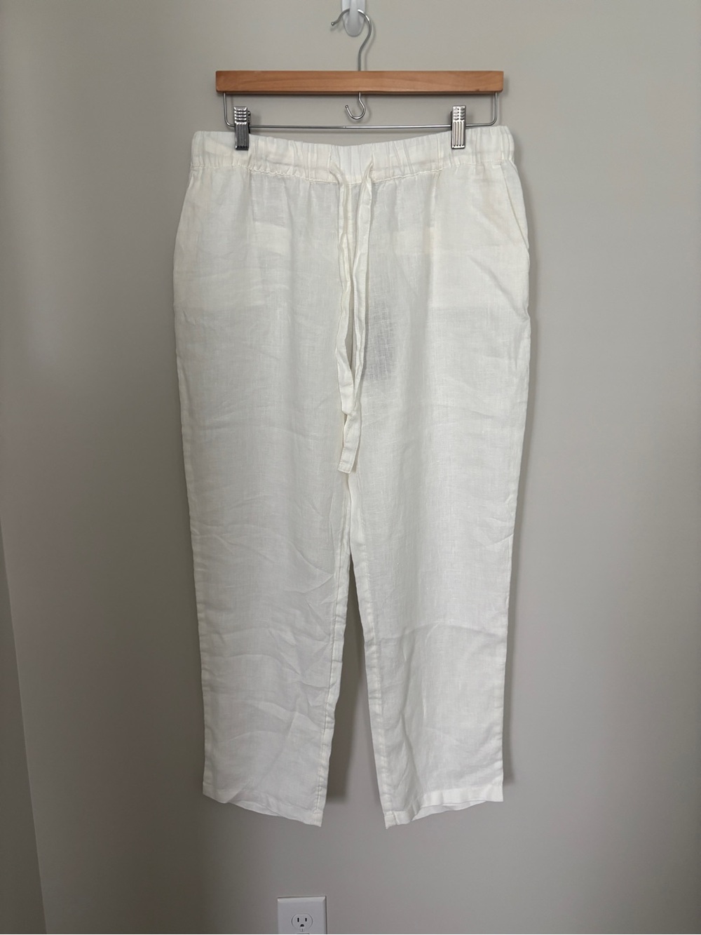 Nordstrom Mango 100%Linen Drawstring Pants Size L - waist 17” - 20” - inseam 29”